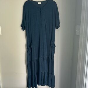 WRAP LONDON Dress Blue Tier Maxi Linen‎ Pockets Oversize Boho Ruffles Coastal 12